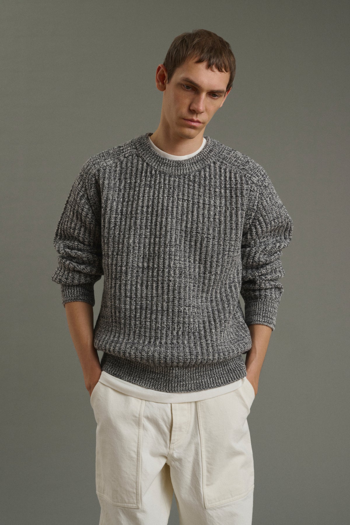 Pullover Osma - Ecru/Charcoal - Wool - Men vue 1