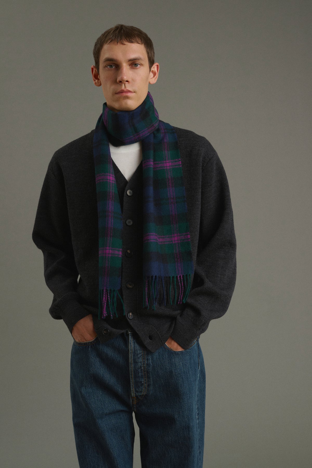 Kela scarf - green and purple checked wool - Soeur vue 2
