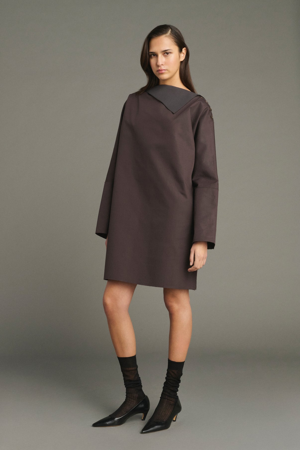 Liris dress - Fig/Dark Brown - Cotton - Women vue 1