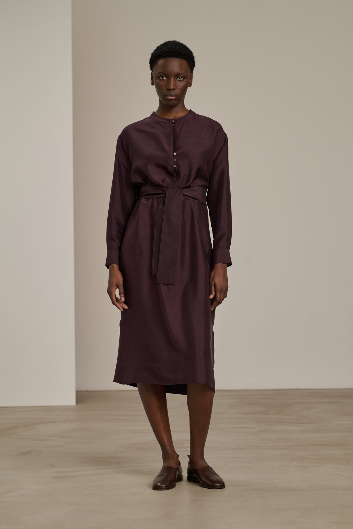 Robe Cabourg - Aubergine - Soie - Femme vue 1