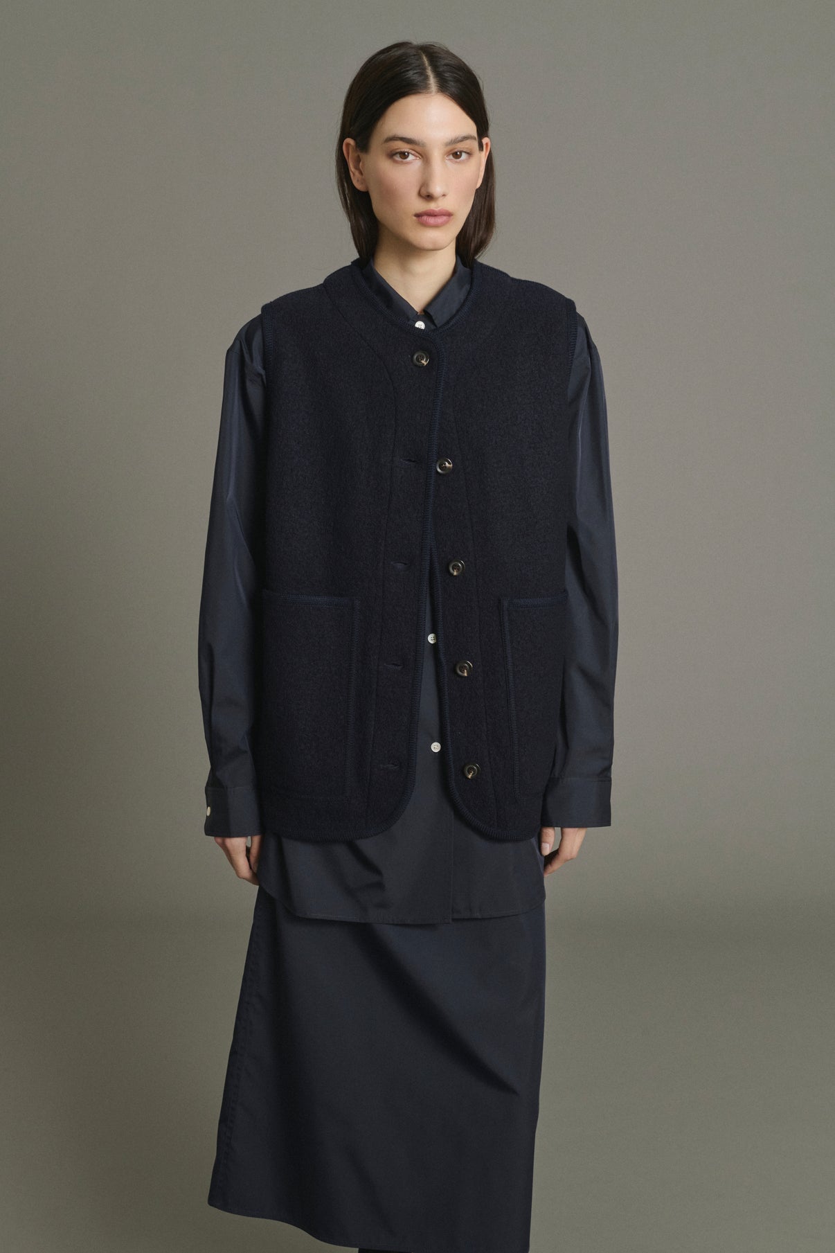 Jacket Chicago - Navy Boiled Wool Women - Soeur vue 3